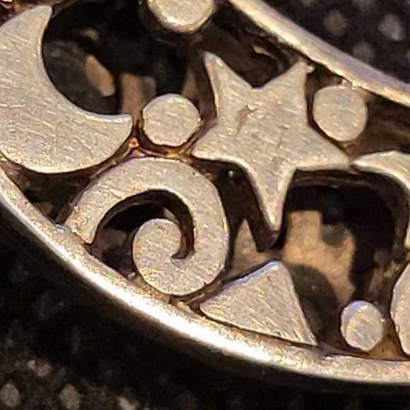 Crescent Moon & Stars Birthstone Sterling Silver Brooch - Picture 5 of 13